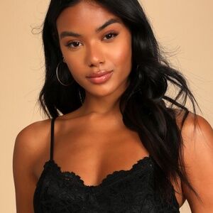 Lulus Midnight Romance Black Lace Bodysuit - Size M